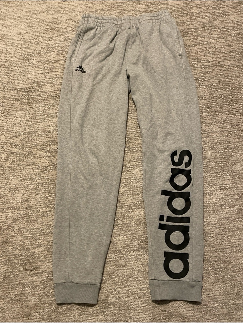 Adidas Boys Youth Large Jogger Sweatpants Gray Logo Athletic Pants 14/16 Fleece